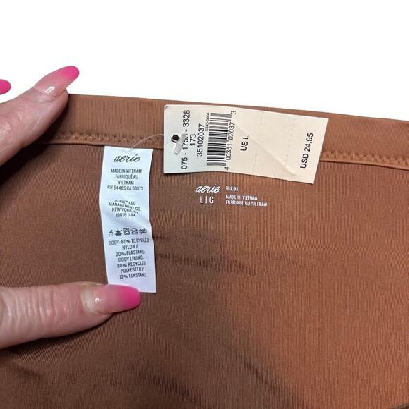 Aerie Brown High Leg Bikini Bottom L NWT Double Waistband, Cheeky Recycled Swim - Picture 3 of 4